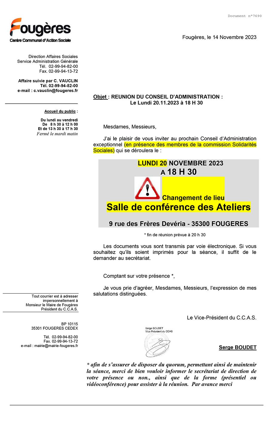 convocation du ca du ccas du 20 novembre 2023