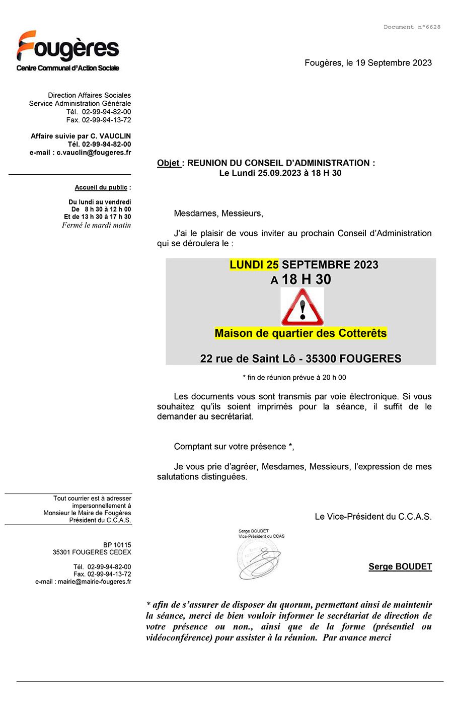 convocation du ca du ccas du 25 septembre 2023