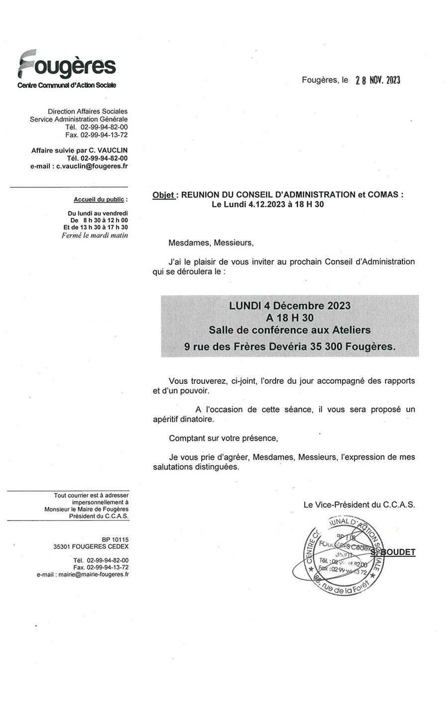 convocation du ca du ccas du 4 décembre 2023