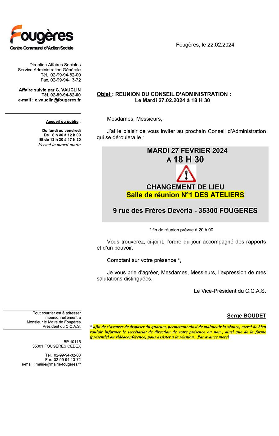 convocation du ca du ccas du 27 février 2024