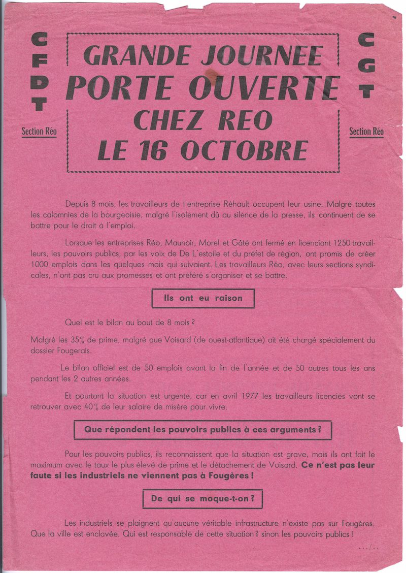 extrait d’un tract du conflit Réhault, octobre 1976