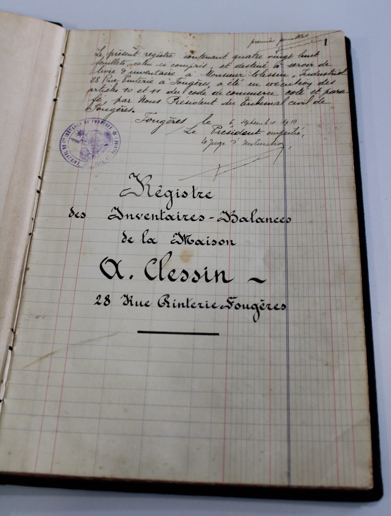 Registre des inventaires de la manufacture Clessin (1923). AM Fougères, 69 Z 9.