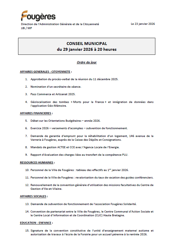 ordre du jour 29.01.26