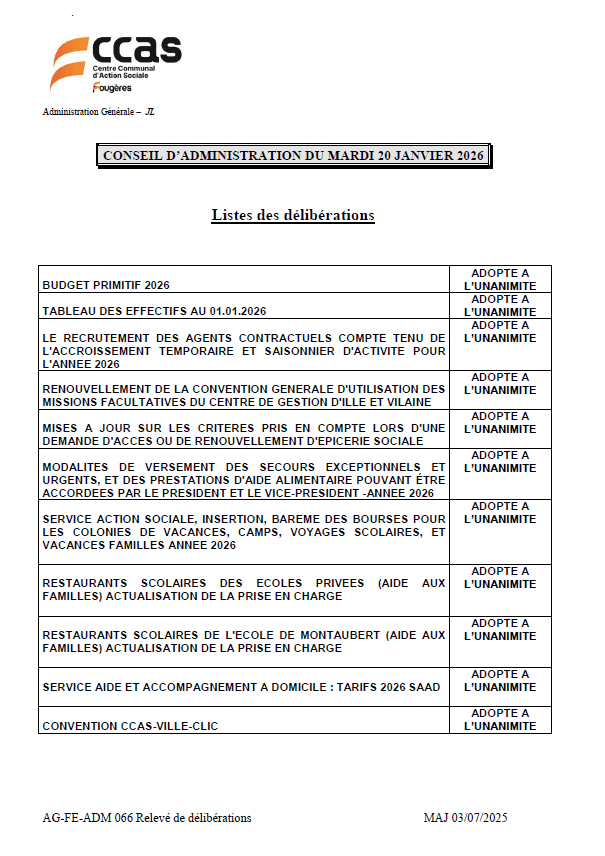 relevé de délibérations 20.01.26