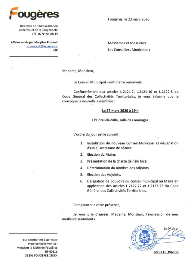 convocation et ordre du jour conseil 27.03.26