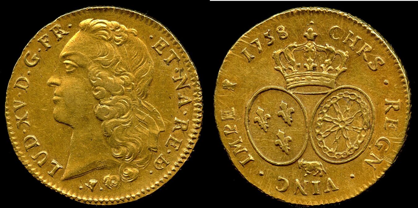 Vue d'un louis d'or pile et face
