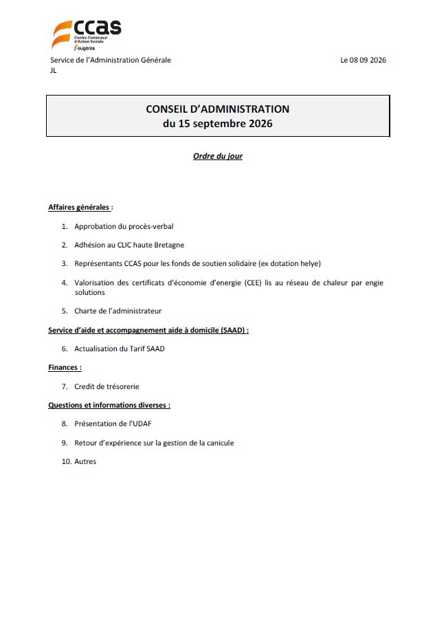 ordre du jour ca 15.09.26